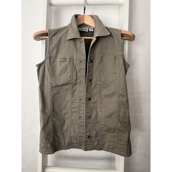 Chico's Design Button Up Twill Vest Womens S (Chico's 0) Khaki Gray Pocket Welt - Picture 15 of 15